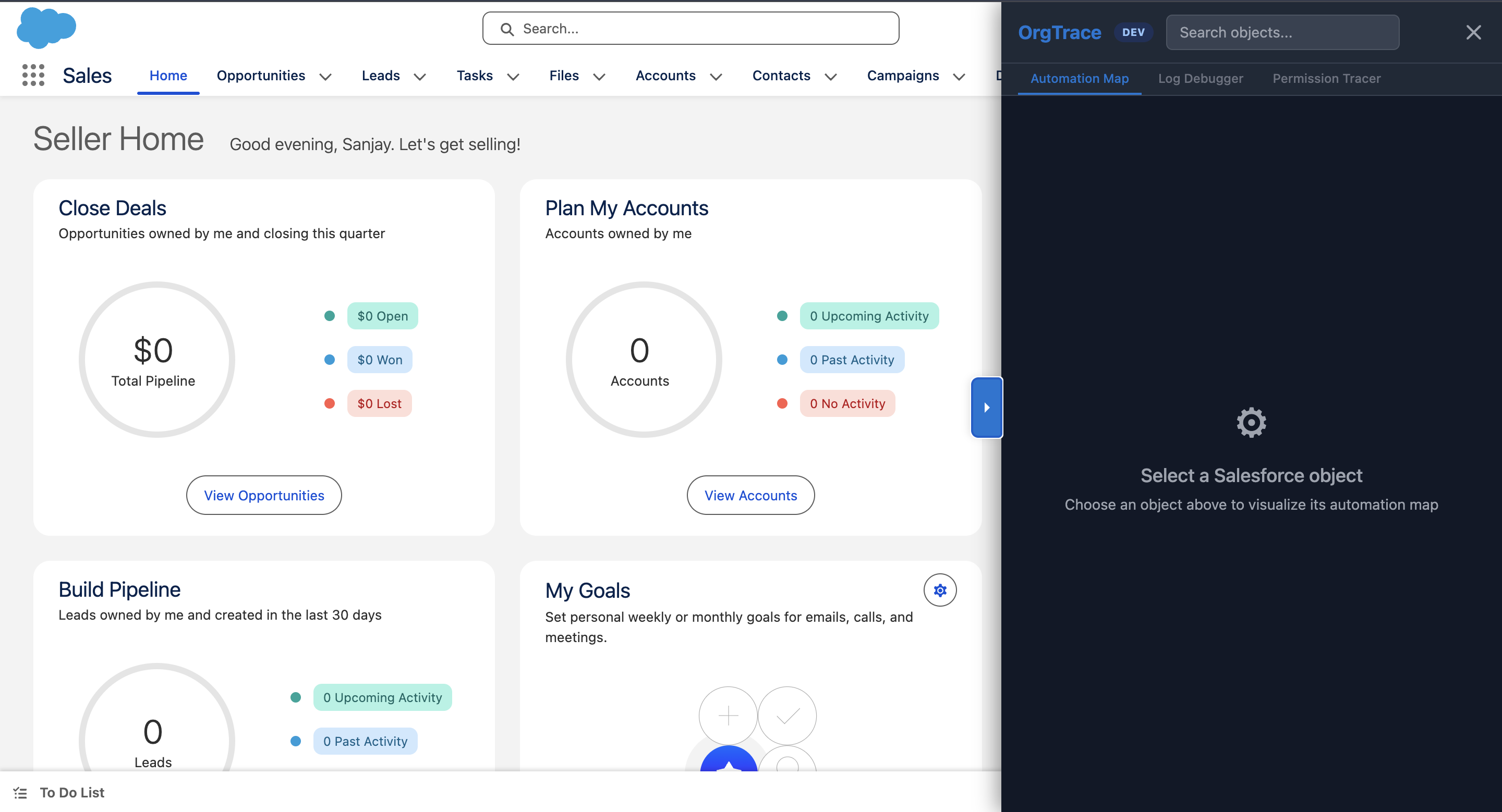 OrgTracer panel overview